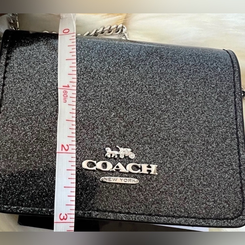 Coach Black Glitter Leather Mini Chain Crossbody / Card Holder | Authentic - Picture 13 of 15